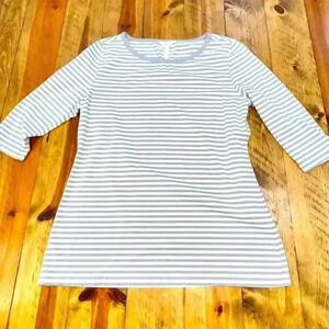 Matilda Jane striped pull over gray white striped 3/4 sleeves Super cute &comfy